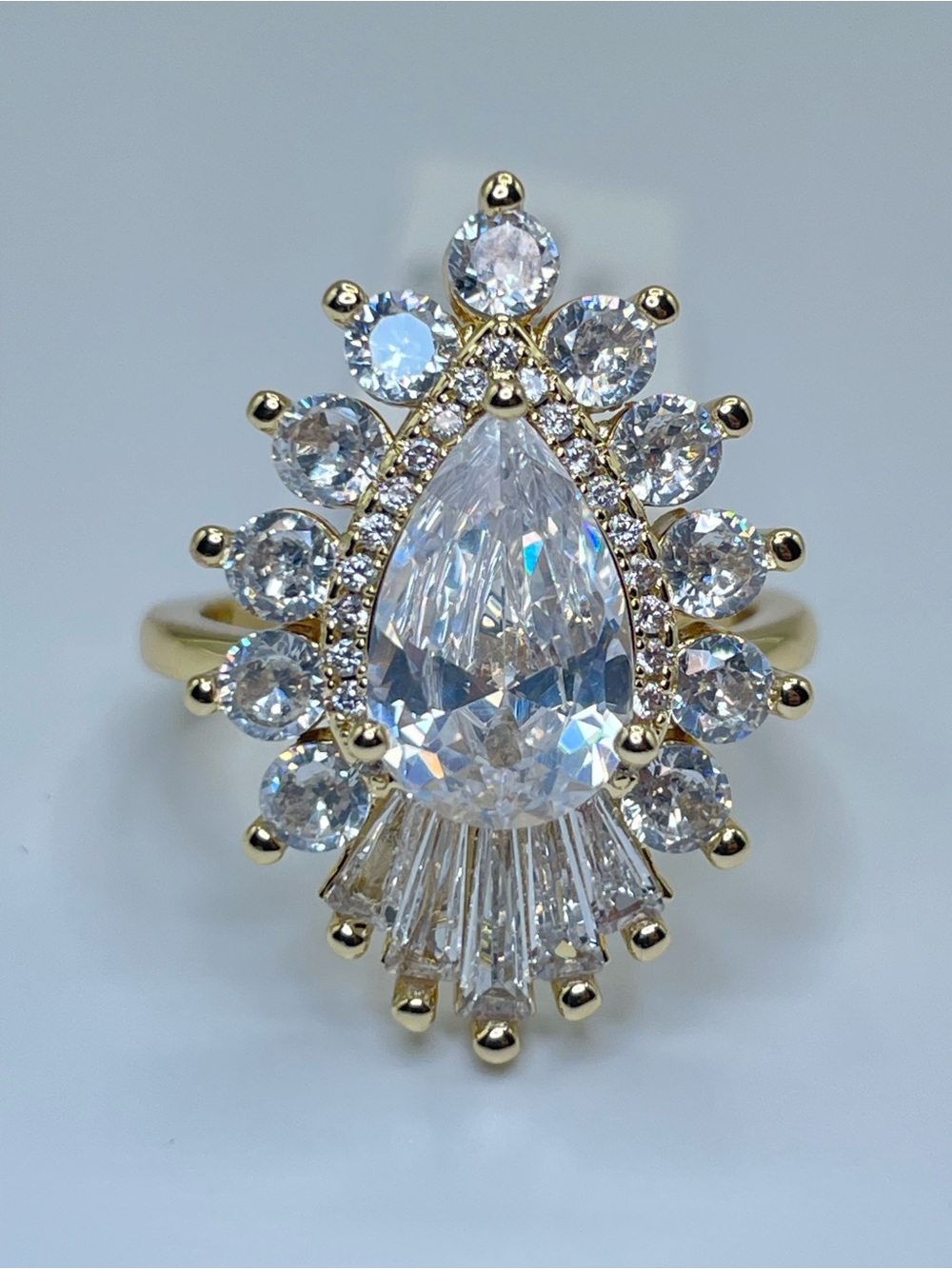 Swarovski Crystal Elements White Swarovski Crystal Art Deco Statement Ring Sz 7